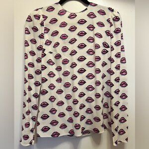 2016 Prada Womens white and pink kiss print Blouse Top Lip Print Size 38